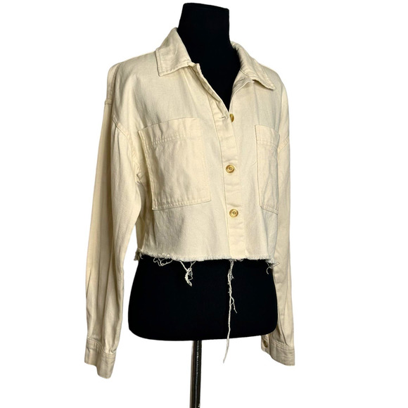 Thread + Supply cream yellow cropped button denim jacket size XS - Picture 5 of 10